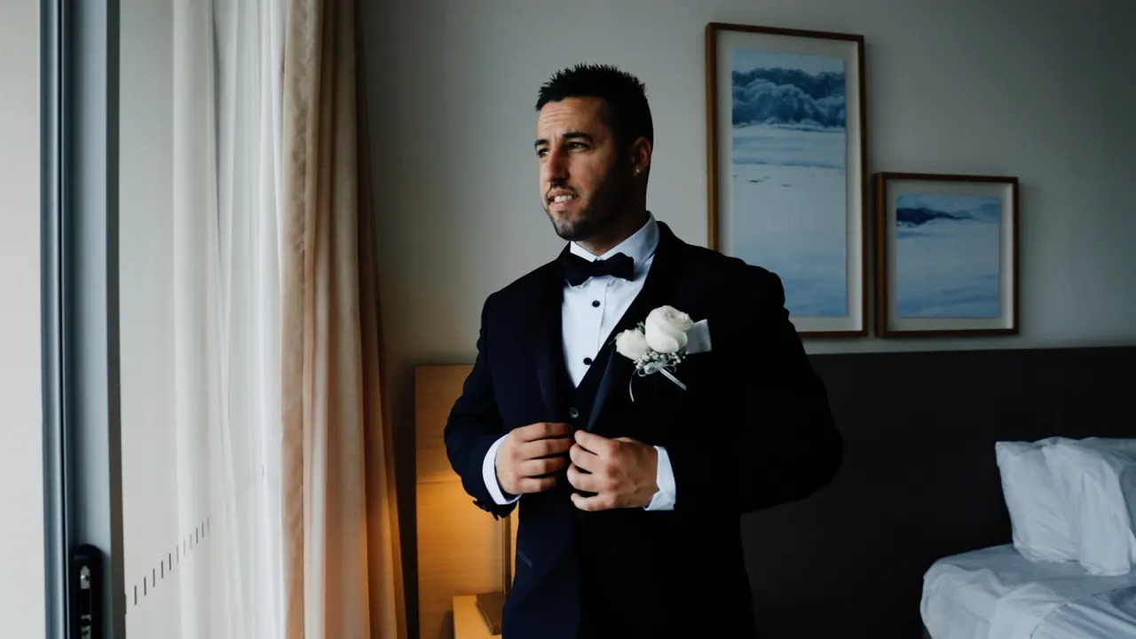 Renee & Simon at City Beach Wollongong, wedding film frame 31